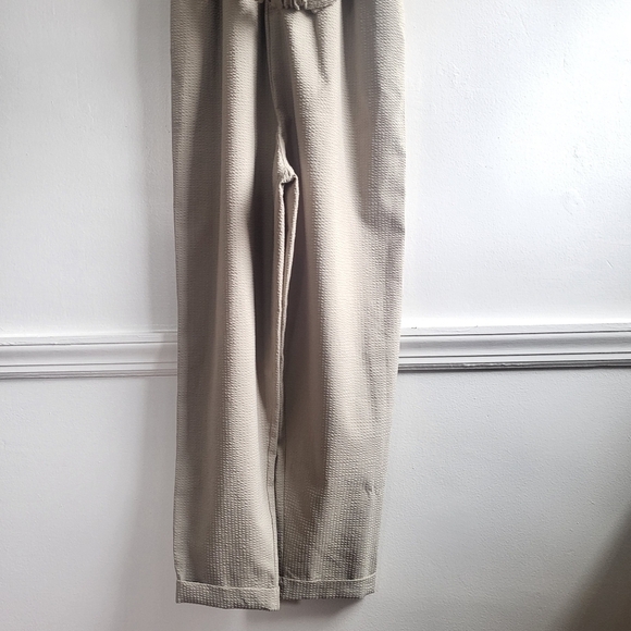 New Zara Textured Linen Blend V-Neck Sleeveless Belted Tan Jumpsuit NWT Small - Picture 12 of 16